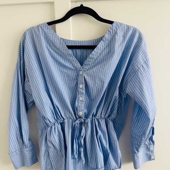 Anthropologie Light Blue Striped Blouse - Picture 6 of 7